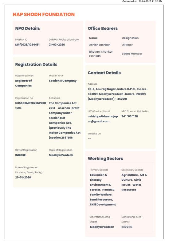 Registration details NAP